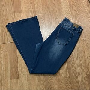 Flying Banana Women’s 14M (31x31) Flared High Rise Jeans Dark Blue Denim Stretch